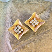 Vintage Earrings, Gold Toned Earrings, Clip On Earrings, Diamond Shaped Earrings, Costume Jewelry, Statement Jewelry