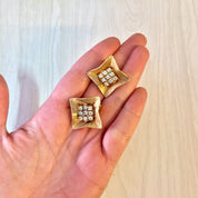 Vintage Earrings, Gold Toned Earrings, Clip On Earrings, Diamond Shaped Earrings, Costume Jewelry, Statement Jewelry