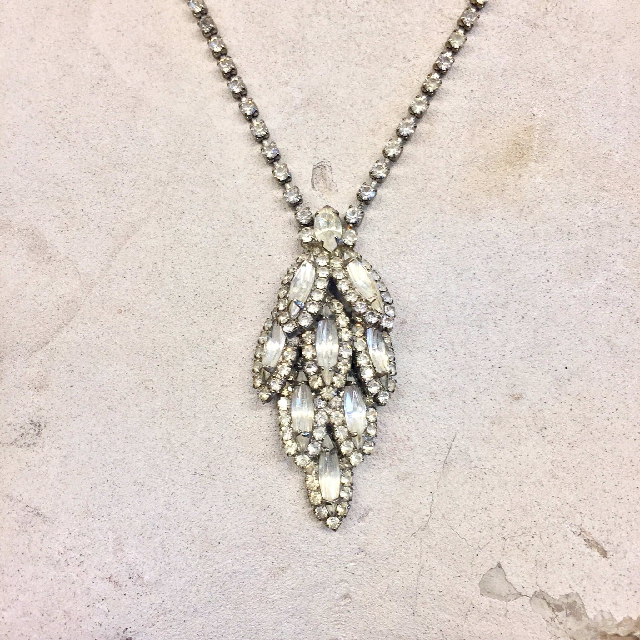 Vintage Silver Necklace, Silver Tone Necklace, Rhinestone Necklace, Rhinestone Jewelry, Statement Necklace, Beaded Jewelry, Vintage Jewelry