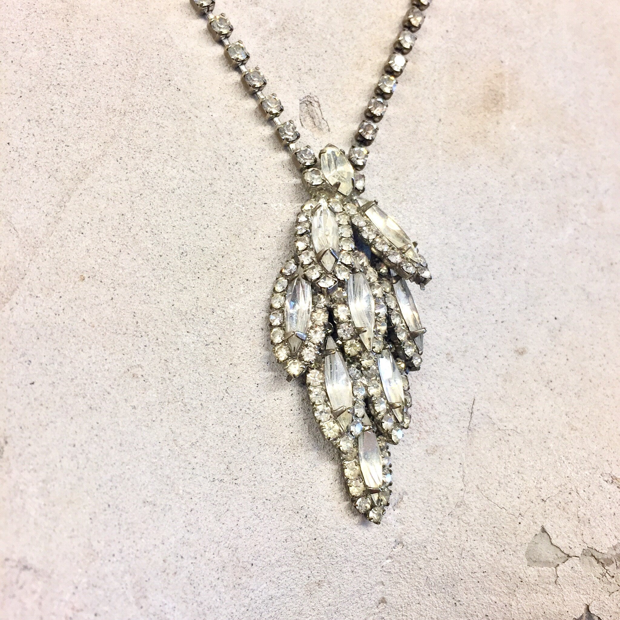 Vintage Silver Necklace, Silver Tone Necklace, Rhinestone Necklace, Rhinestone Jewelry, Statement Necklace, Beaded Jewelry, Vintage Jewelry