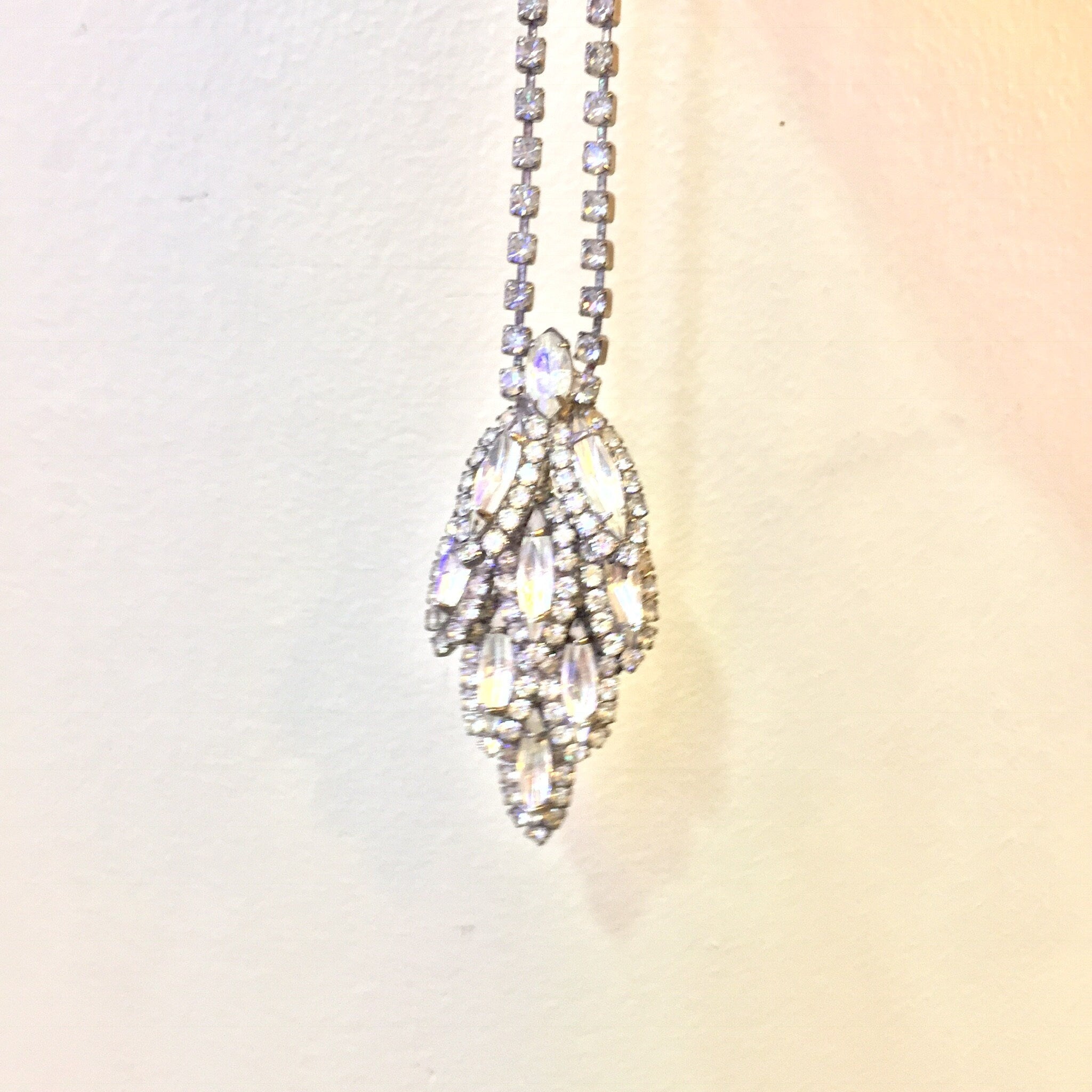 Vintage Silver Necklace, Silver Tone Necklace, Rhinestone Necklace, Rhinestone Jewelry, Statement Necklace, Beaded Jewelry, Vintage Jewelry