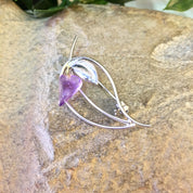 Vintage Brooch, Silver Tone Brooch, Amethyst Brooch, Leaf Jewelry, Leaf Shaped Brooch, Vintage Pin, Costume Jewelry, Made in Japan