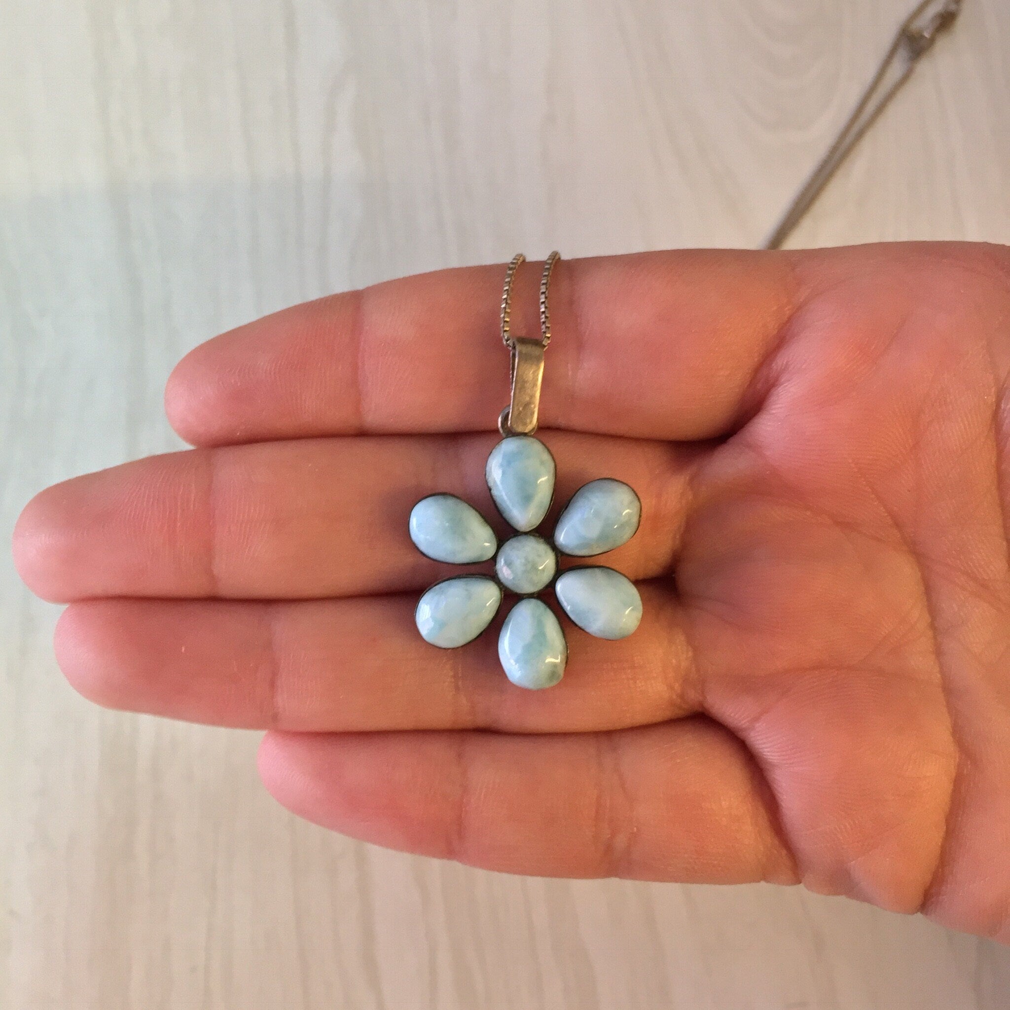Vintage Pendant, Sterling Silver, Larimar Pendant, Larimar Jewelry, Light Blue, White, Flower Pendant, Flower, Larimar, Vintage Jewelry
