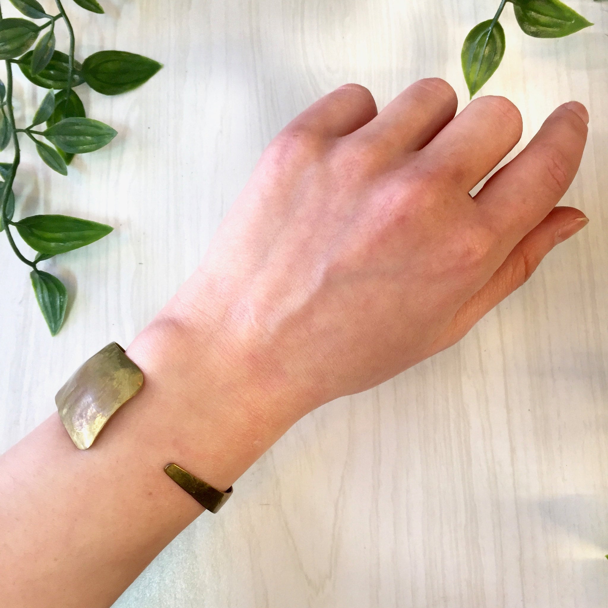 Vintage Brass Cuff, Vintage Jewlery, Brass Bracelet, Asymmetrical Cuff, Hammered Bracelet, Hand Made, Mother's Day Gift, Gold Tone