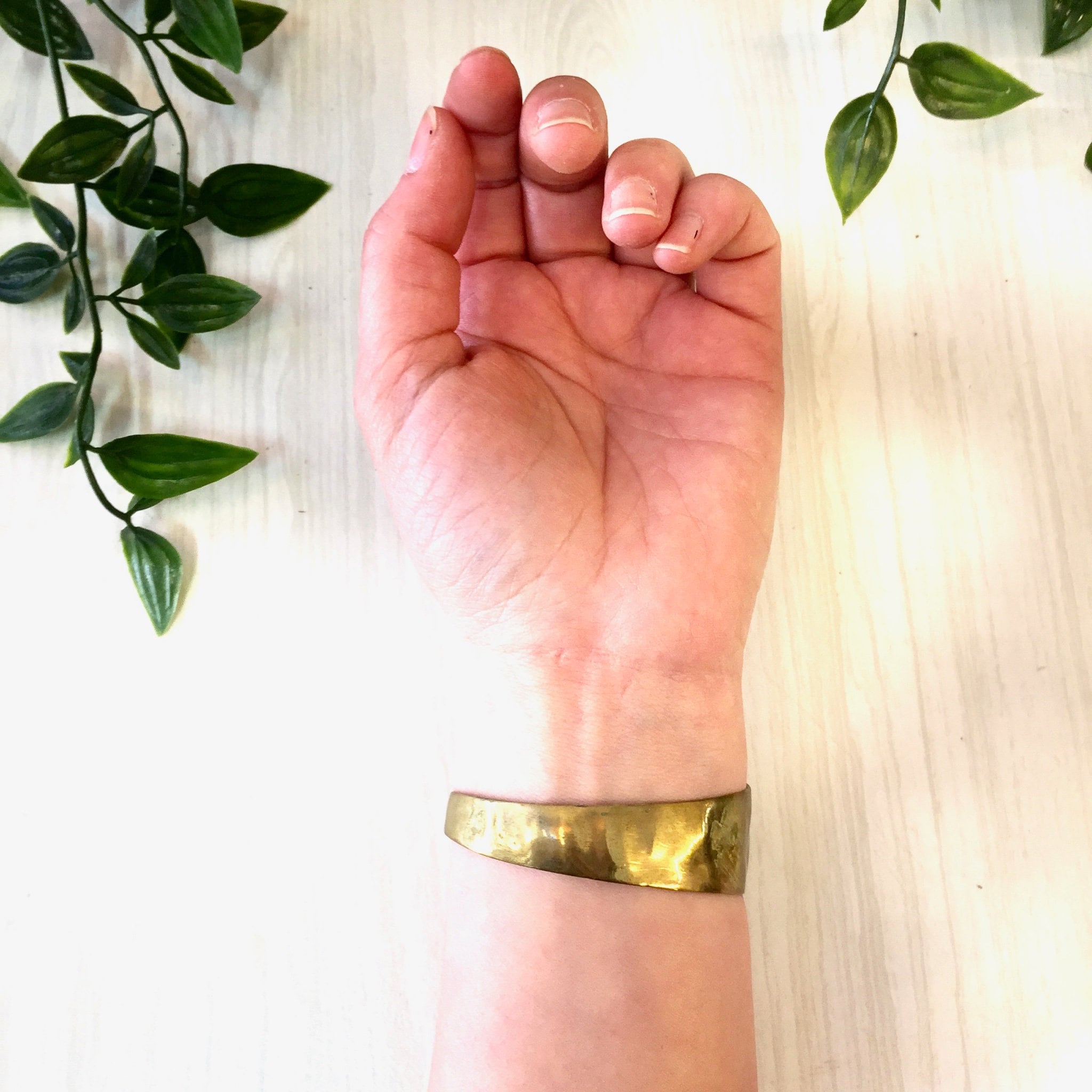 Vintage Brass Cuff, Vintage Jewlery, Brass Bracelet, Asymmetrical Cuff, Hammered Bracelet, Hand Made, Mother's Day Gift, Gold Tone