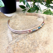 Vintage Silver Cuff, Vintage Jewelry, Cuff Bracelet, Beaded Jewelry, Sterling Silver, Blue, Pink, Purple, Beads, Thin Bracelet