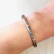 Vintage Silver Cuff, Vintage Jewelry, Cuff Bracelet, Beaded Jewelry, Sterling Silver, Blue, Pink, Purple, Beads, Thin Bracelet