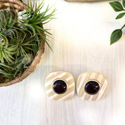 Vintage Costume Jewelry, Clip On Earrings, Plastic Earrings, Large Earrings, Statement Jewlery, Vintage Jewelry, Cream, Black, Big, 1970's