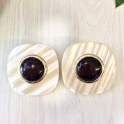Vintage Costume Jewelry, Clip On Earrings, Plastic Earrings, Large Earrings, Statement Jewlery, Vintage Jewelry, Cream, Black, Big, 1970's
