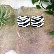 Clip On Earrings, Vintage Earrings, Vintage Jewelry, Zebra Print, Animal Print, Black and White, Stripes, 1960's, 1970's, 1980's, Plastic