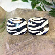 Clip On Earrings, Vintage Earrings, Vintage Jewelry, Zebra Print, Animal Print, Black and White, Stripes, 1960's, 1970's, 1980's, Plastic