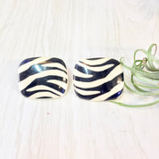 Clip On Earrings, Vintage Earrings, Vintage Jewelry, Zebra Print, Animal Print, Black and White, Stripes, 1960's, 1970's, 1980's, Plastic