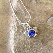 Vintage Silver Necklace, Silver Pendant, Blue Stone, Sterling Silver, Vintage Jewelry, Blue Jewelry, Box Chain, Blue and White Hinge Pendant