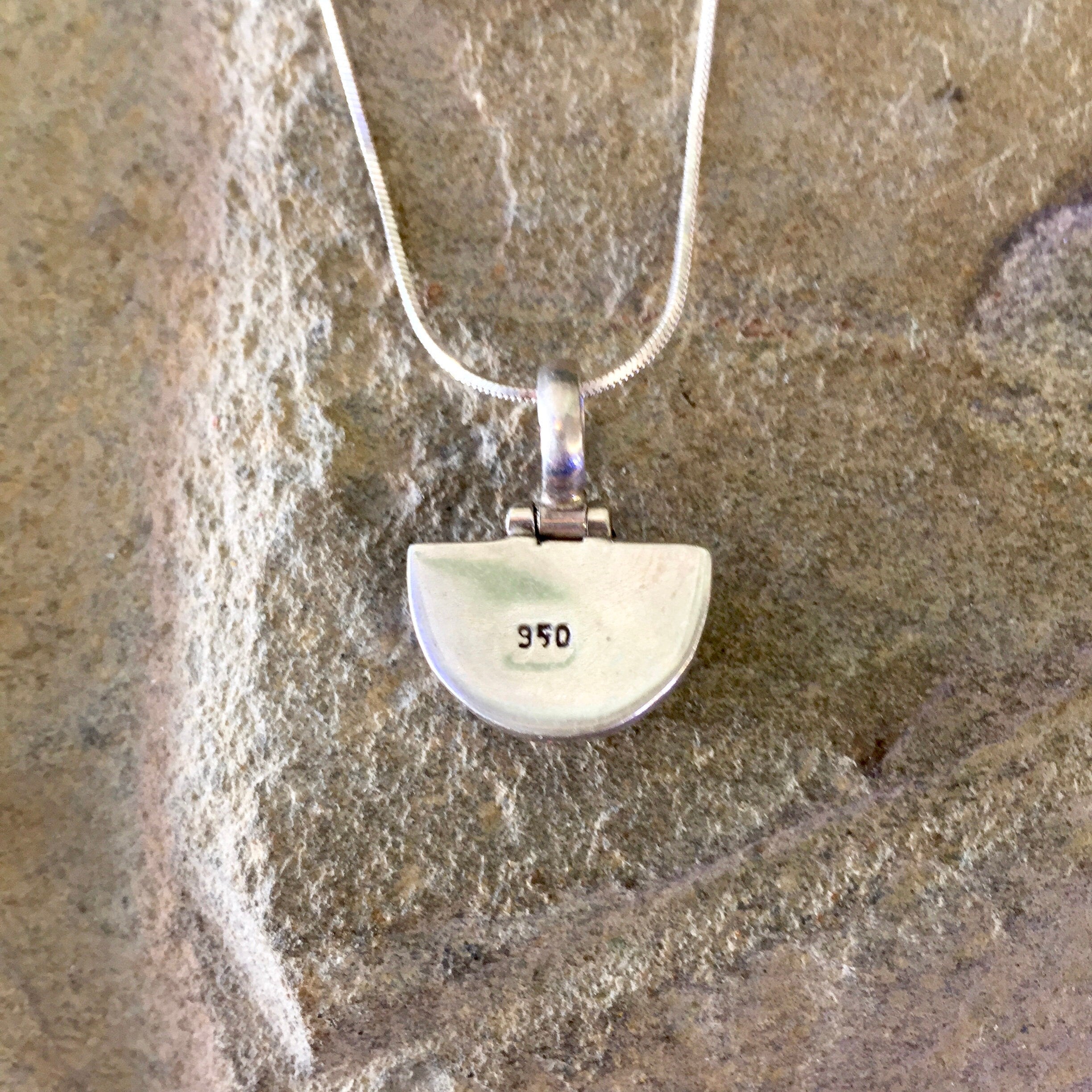 Vintage Silver Necklace, Silver Pendant, Blue Stone, Sterling Silver, Vintage Jewelry, Blue Jewelry, Box Chain, Blue and White Hinge Pendant