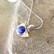 Vintage Silver Necklace, Silver Pendant, Blue Stone, Sterling Silver, Vintage Jewelry, Blue Jewelry, Box Chain, Blue and White Hinge Pendant