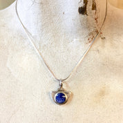 Vintage Silver Necklace, Silver Pendant, Blue Stone, Sterling Silver, Vintage Jewelry, Blue Jewelry, Box Chain, Blue and White Hinge Pendant