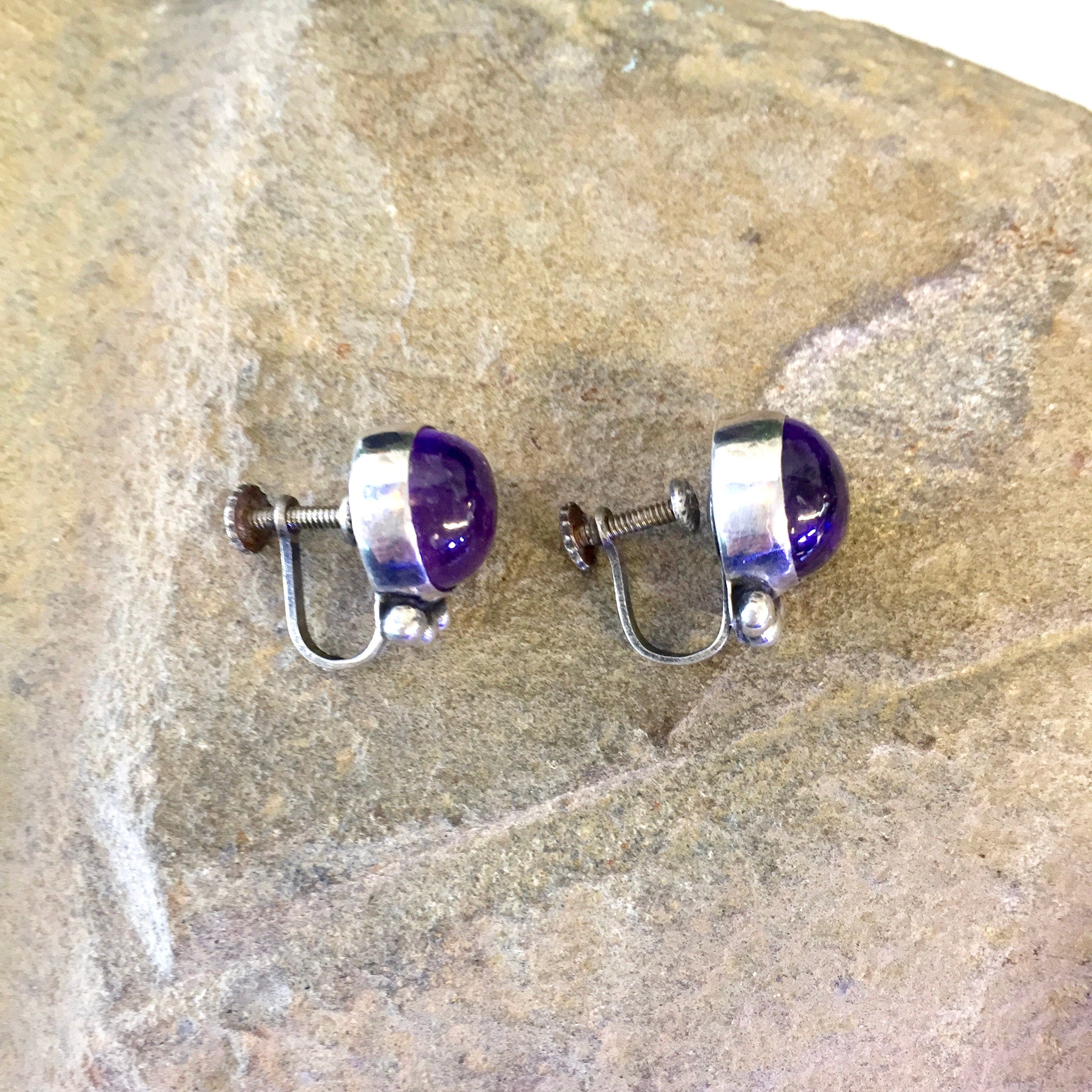 Vintage Jewelry Set, Vintage Ring, Vintage Earrings, Screw Back Earrings, Purple Stones, Sterling Silver, Made in Mexico, Vintage Jewelry