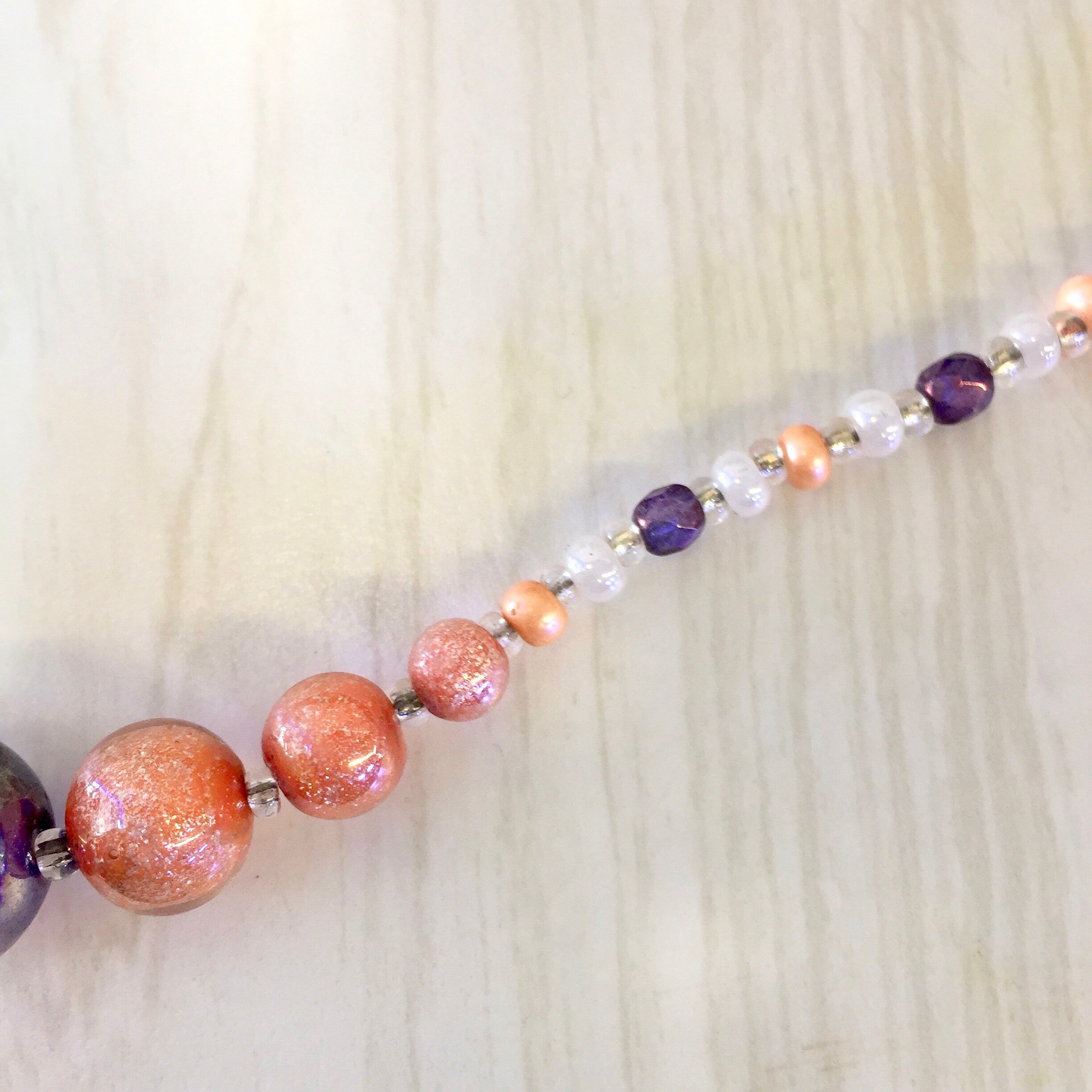 Antica Murrina Necklace, Glass Beaded Necklace, Purple, Pink, Asymmetrical Necklace, White, Blue, Beaded Jewelry, Glass Beads, Statement