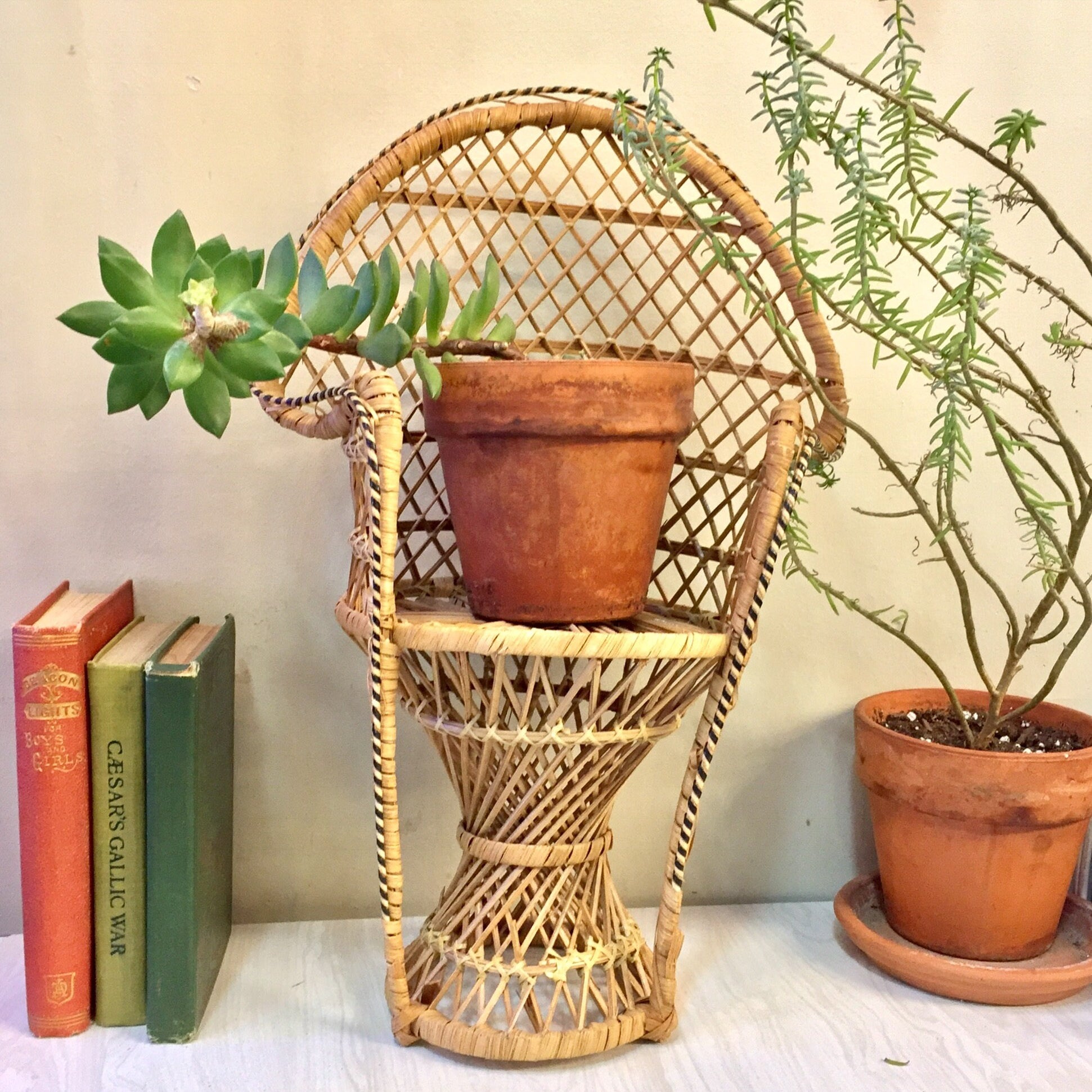 Mini Peacock Chair, Vintage Peacock Chair, Wicker, Rattan, Plant Stand, Bohemian Decor, Boho Home, Woven, Vintage Home Decor,