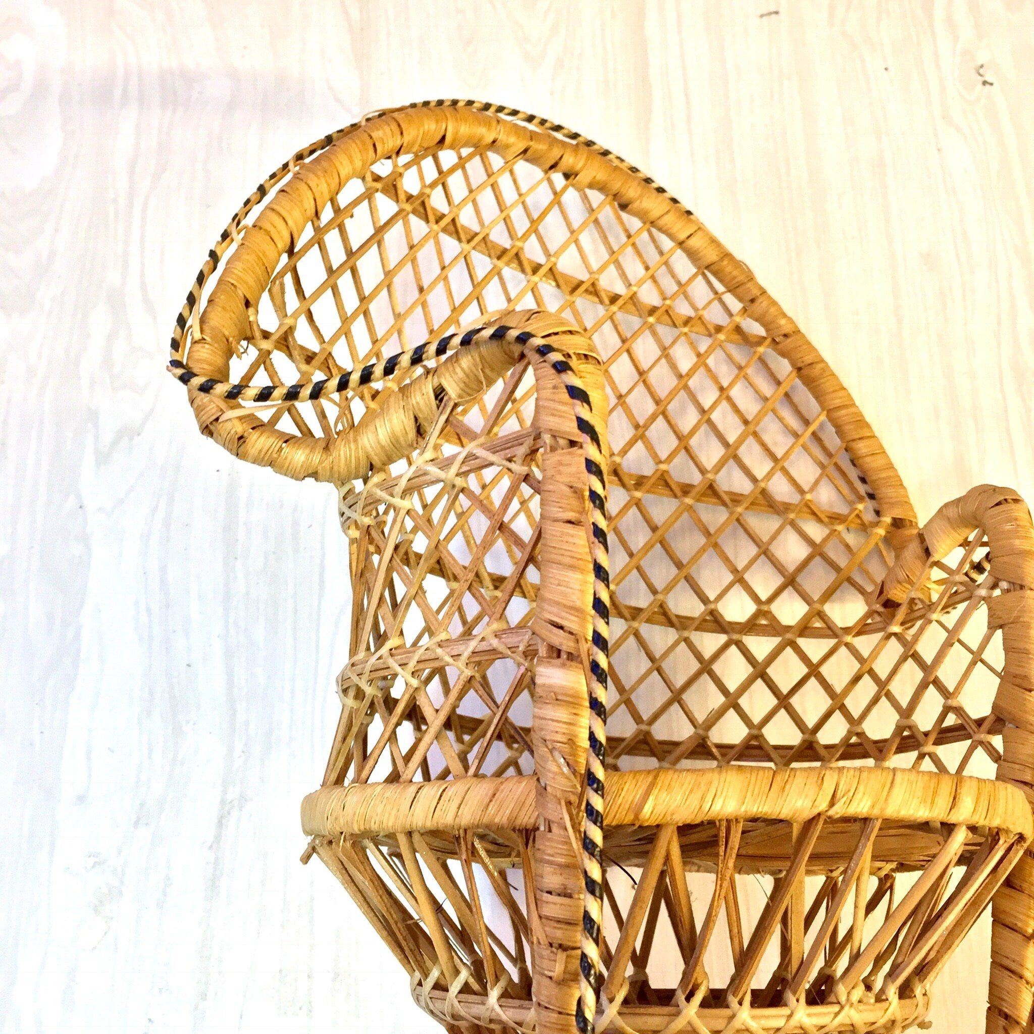 Mini Peacock Chair, Vintage Peacock Chair, Wicker, Rattan, Plant Stand, Bohemian Decor, Boho Home, Woven, Vintage Home Decor,