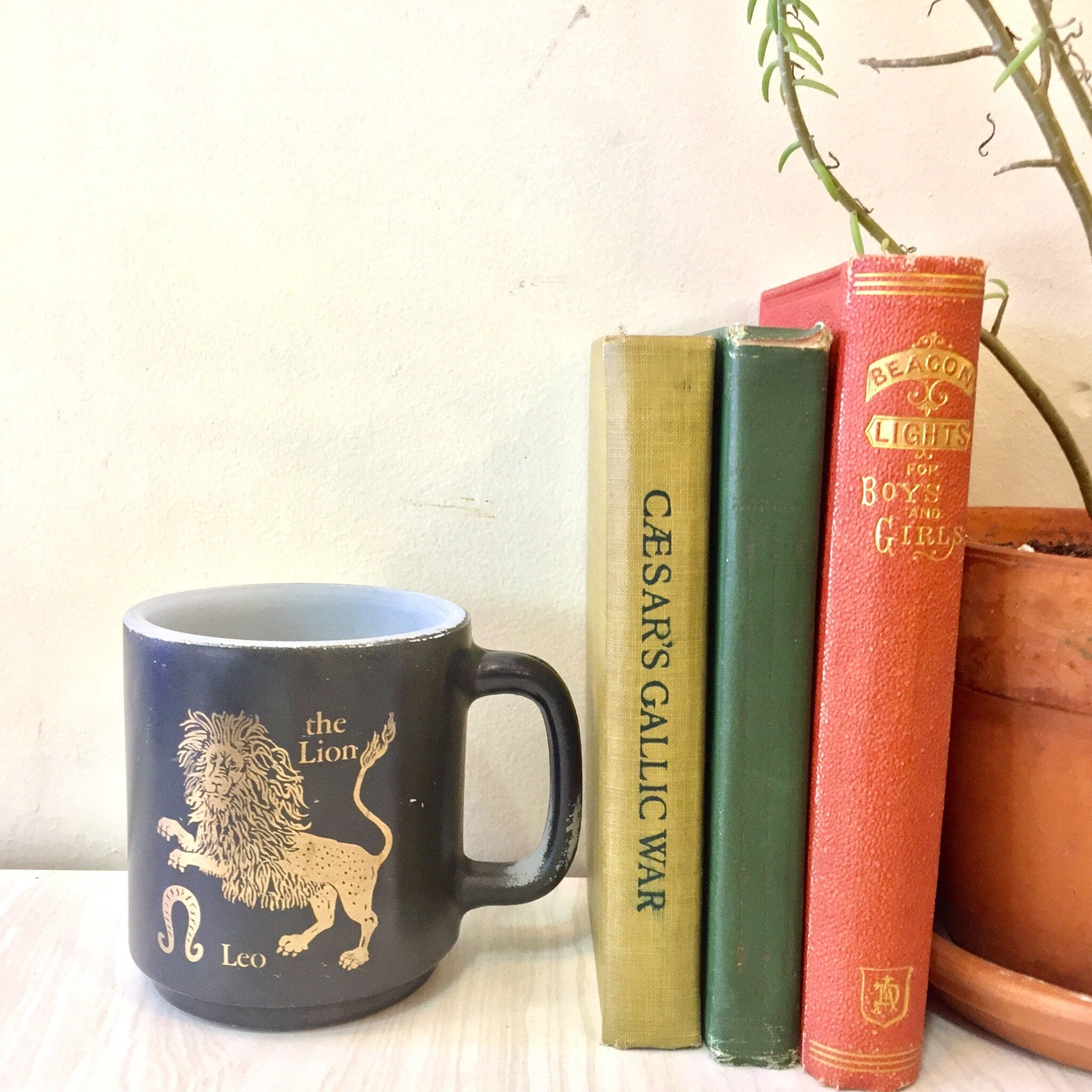 Vintage Zodiac Mug, Zodiac Signs, Astrology, Leo Mug, Lion, Glasbake Mug, Black Mug, Coffee, Tea, Retro, Vintage Kitchen, Glassware, Ceramic