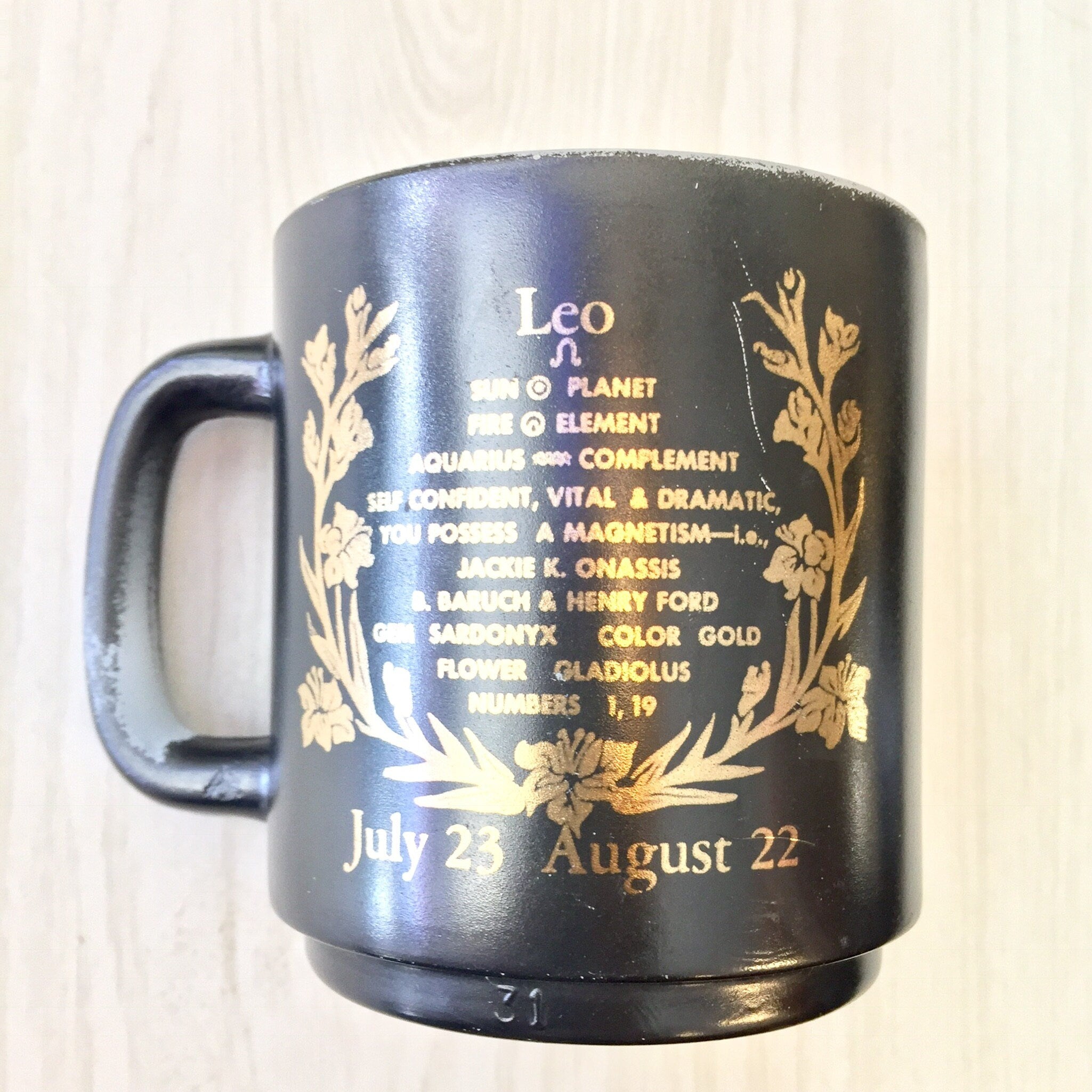Vintage Zodiac Mug, Zodiac Signs, Astrology, Leo Mug, Lion, Glasbake Mug, Black Mug, Coffee, Tea, Retro, Vintage Kitchen, Glassware, Ceramic