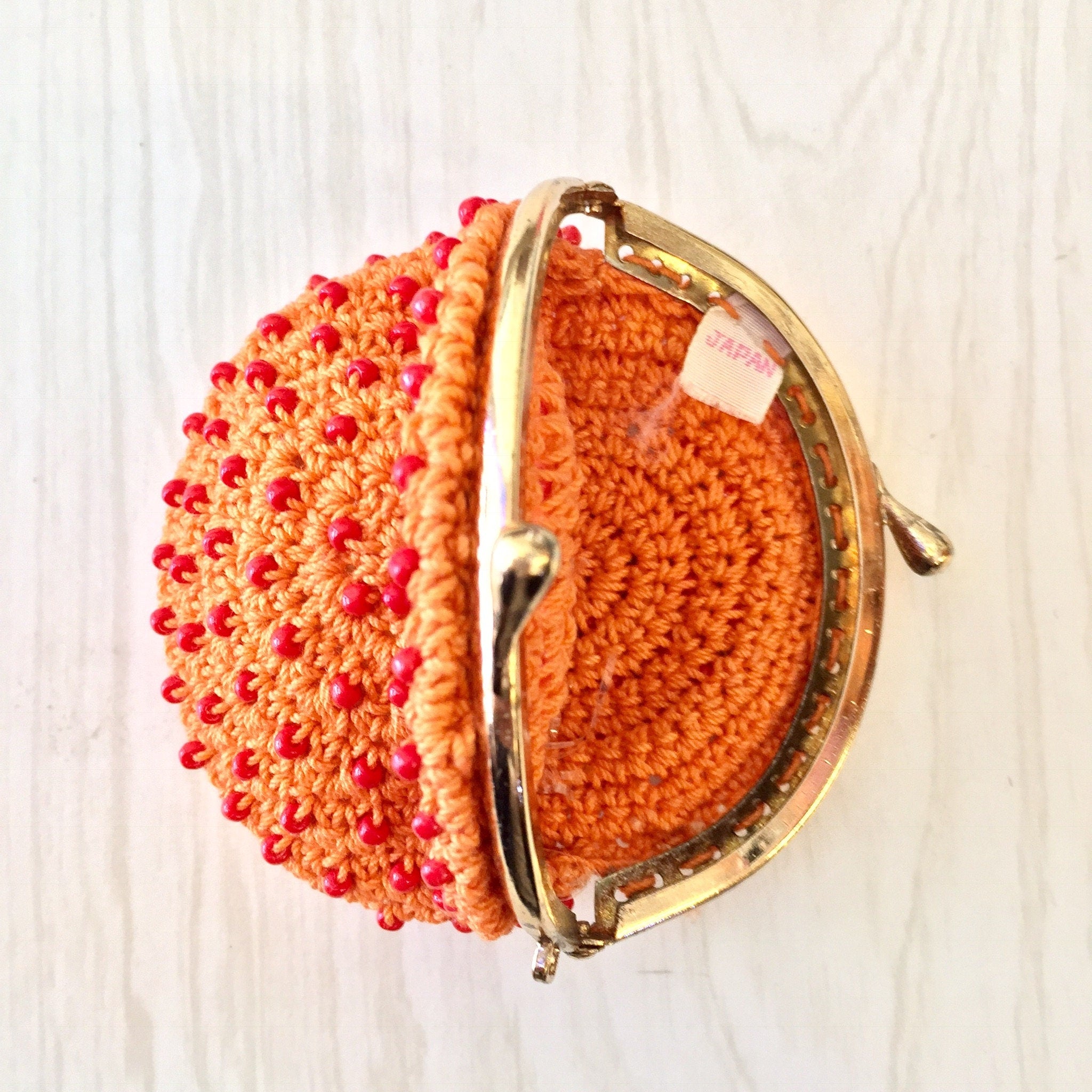 Set of Three Vintage Coin Purses, Vintage Change Purse, Beaded Purse, Crochet, Japan Beadies, 1970's Coin Purse, Pink, Orange, Green, Beaded