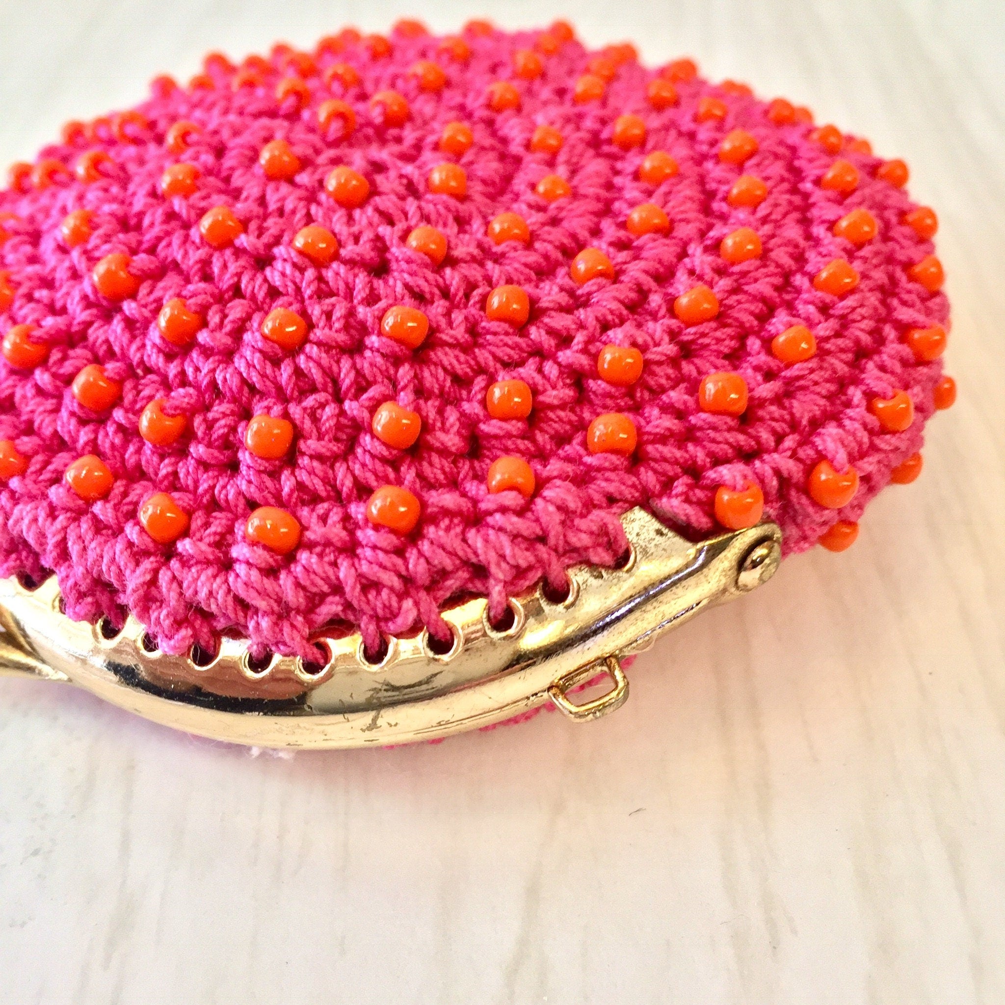 Set of Three Vintage Coin Purses, Vintage Change Purse, Beaded Purse, Crochet, Japan Beadies, 1970's Coin Purse, Pink, Orange, Green, Beaded
