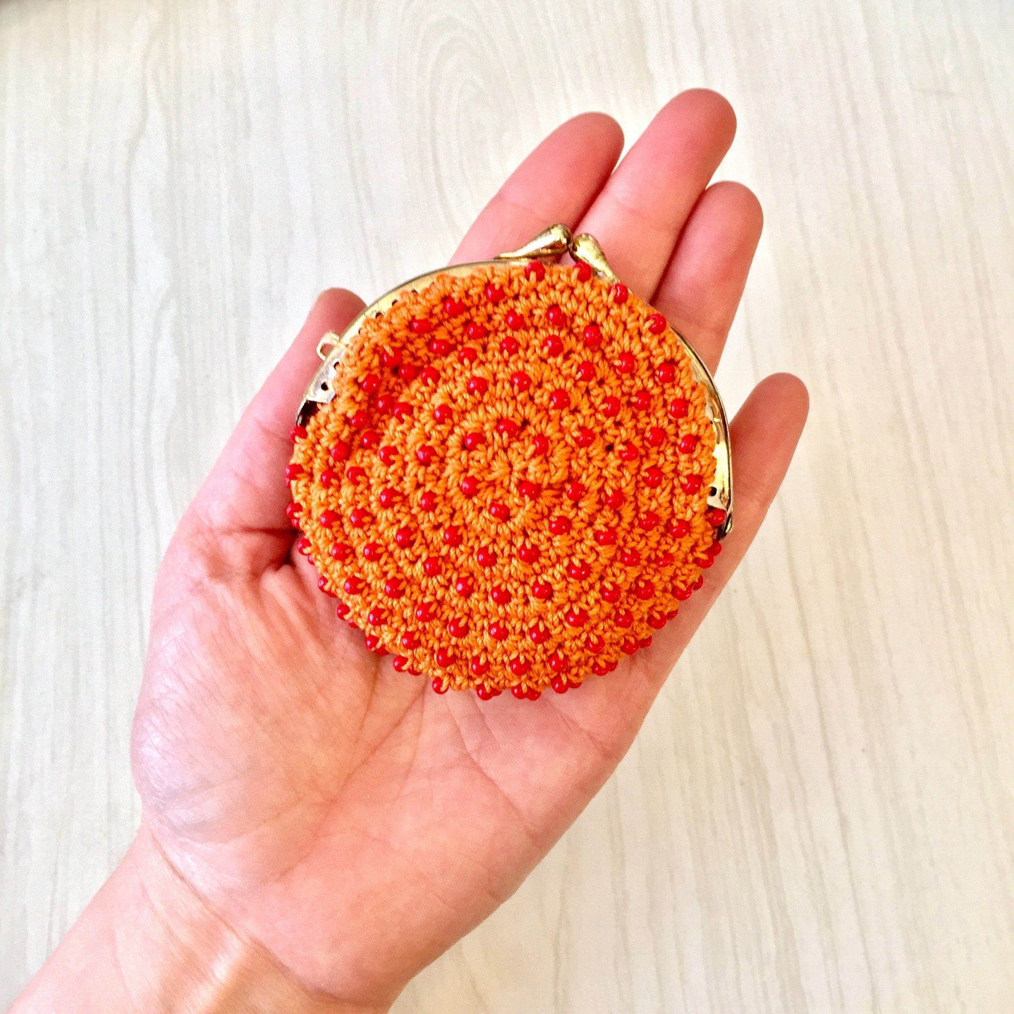 Set of Three Vintage Coin Purses, Vintage Change Purse, Beaded Purse, Crochet, Japan Beadies, 1970's Coin Purse, Pink, Orange, Green, Beaded