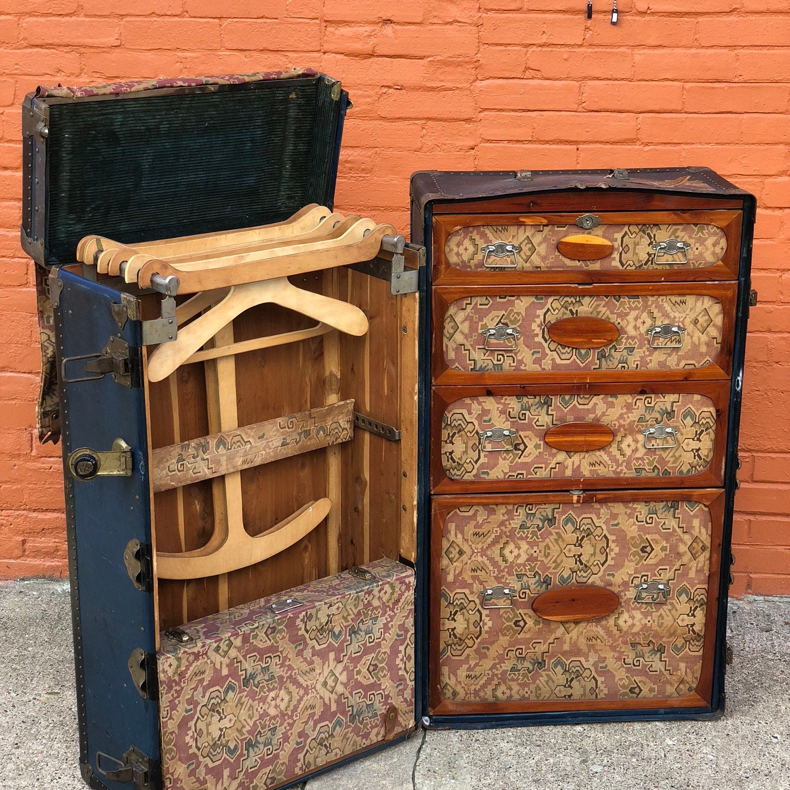 Vintage Wardrobe Trunk, Blue Trunk, Wardrobe Storage, Coffee Table, Vintage Home Decor, Rustic, Cedar Wood, Travel, Photography, Print,