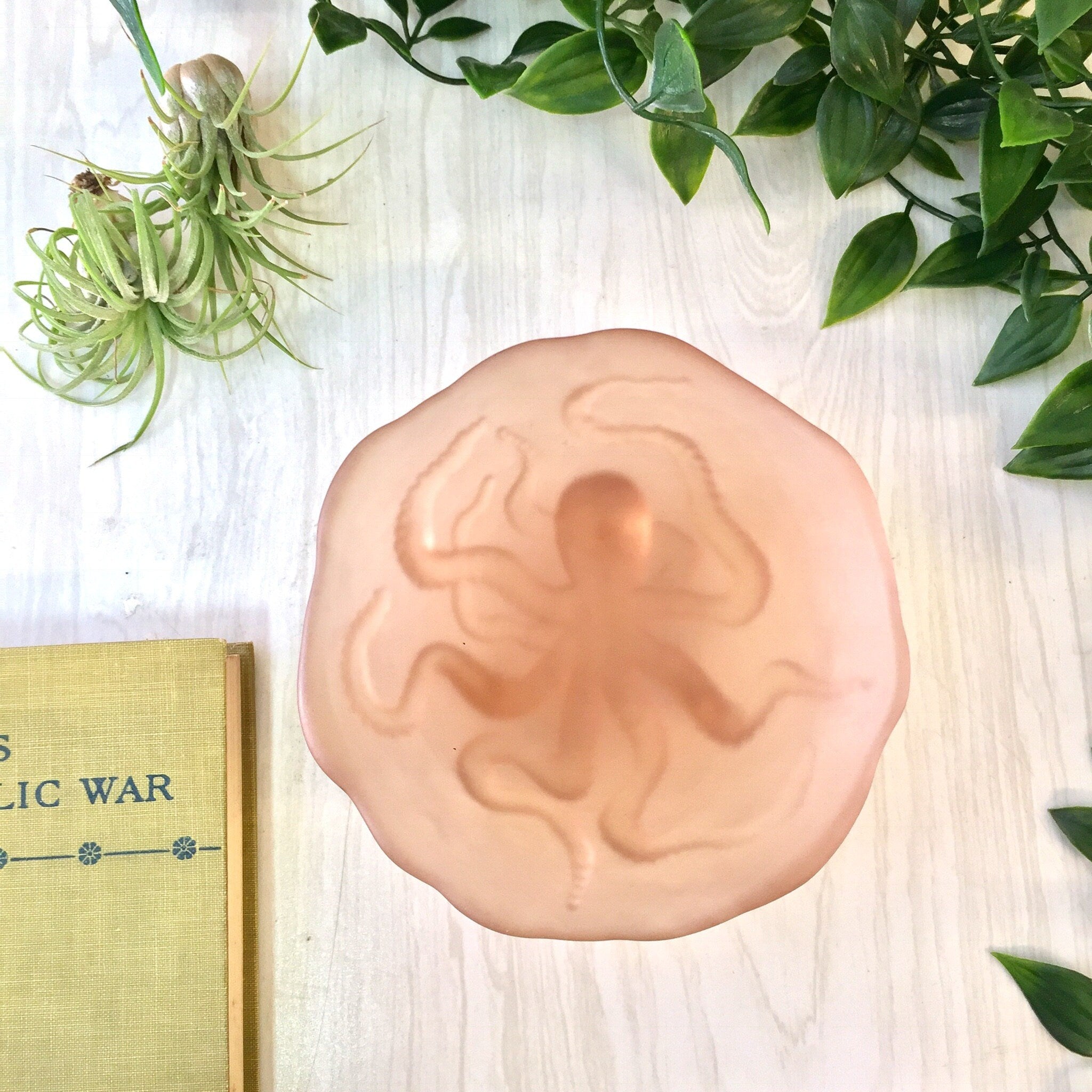 Vintage Octopus Dish, Catch All Dish, Vintage Glass, Octopus Bowl, Peach, Orange, Small Dish, Ring Dish, Jewelry, Tentacle,