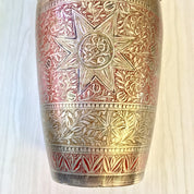 Vintage Cocktail Shaker, Vintage Barware, Etched Painted Metal, Mixology, Indian Cocktail Shaker, Silver, Red, Floral Design, Etched Metal