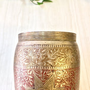 Vintage Cocktail Shaker, Vintage Barware, Etched Painted Metal, Mixology, Indian Cocktail Shaker, Silver, Red, Floral Design, Etched Metal