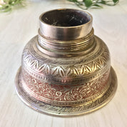 Vintage Cocktail Shaker, Vintage Barware, Etched Painted Metal, Mixology, Indian Cocktail Shaker, Silver, Red, Floral Design, Etched Metal