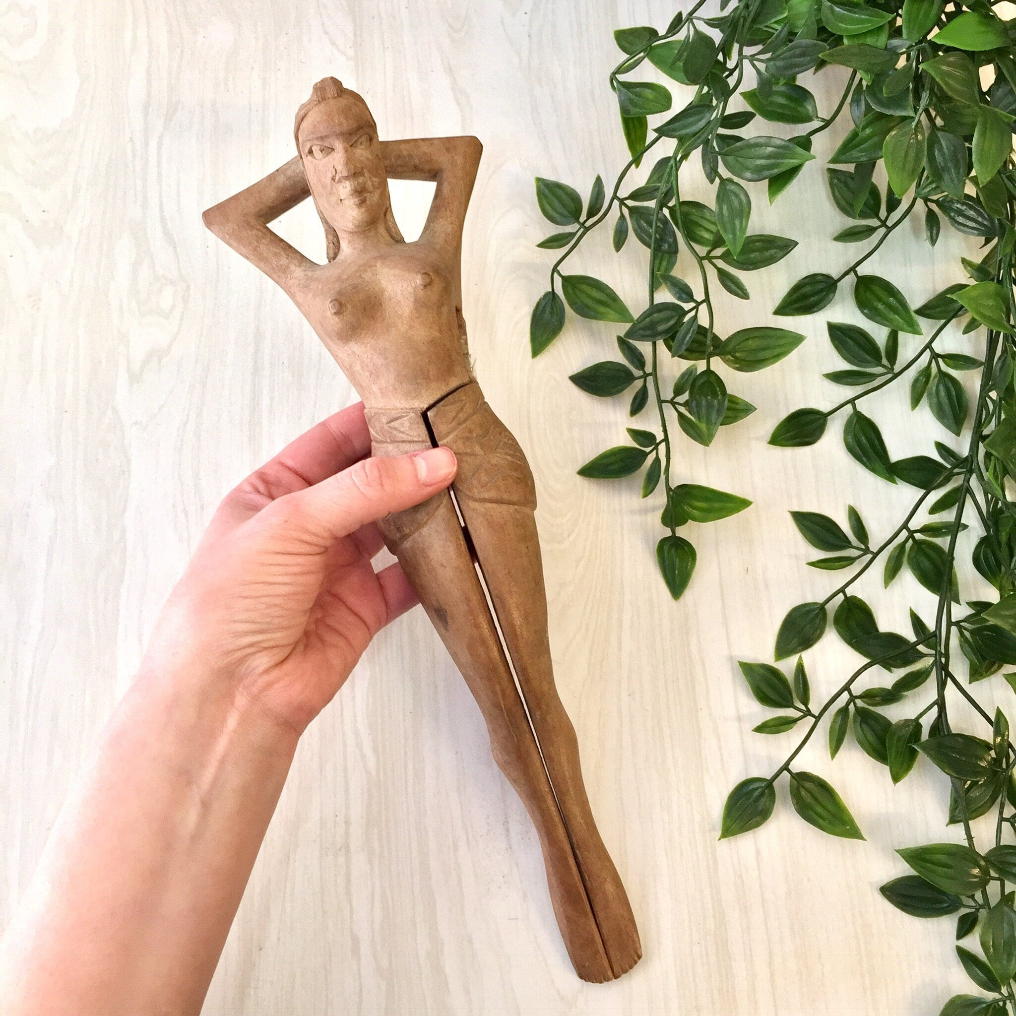 Vintage Wooden Nutcracker, Hand Carved Wood, Vintage Home Decor, Primitive, Nude Woman, Nuts, Snacks, Hostess, Novelty, Naked Lady,