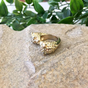 Vintage Leopard Ring, Double Head Leopard, Costume Jewelry, Gold Tone Ring, Vintage Jewelry, Statement Ring, Leopard, Animal, Cat, Gold,