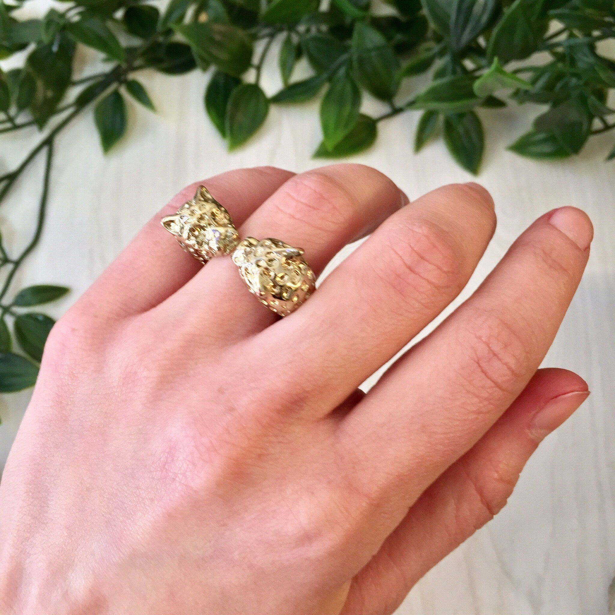 Vintage Leopard Ring, Double Head Leopard, Costume Jewelry, Gold Tone Ring, Vintage Jewelry, Statement Ring, Leopard, Animal, Cat, Gold,