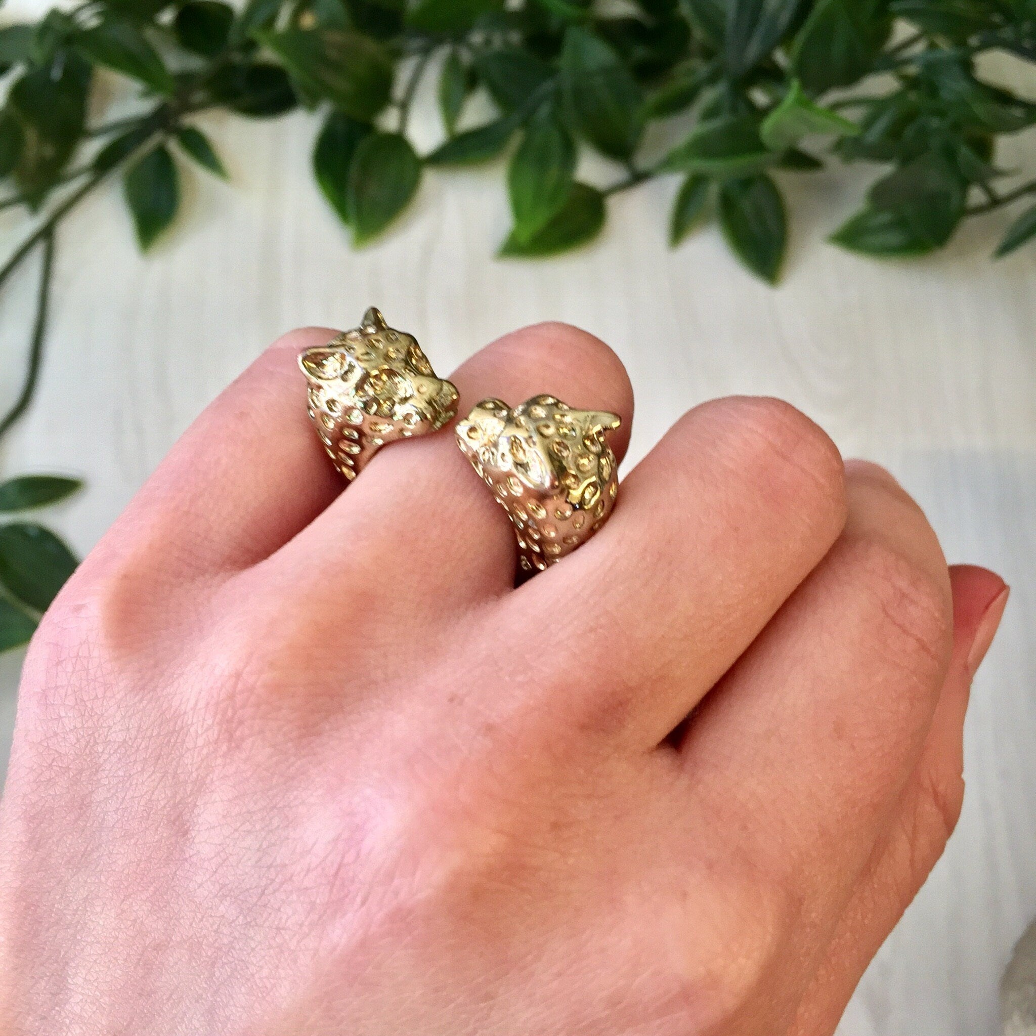 Vintage Leopard Ring, Double Head Leopard, Costume Jewelry, Gold Tone Ring, Vintage Jewelry, Statement Ring, Leopard, Animal, Cat, Gold,