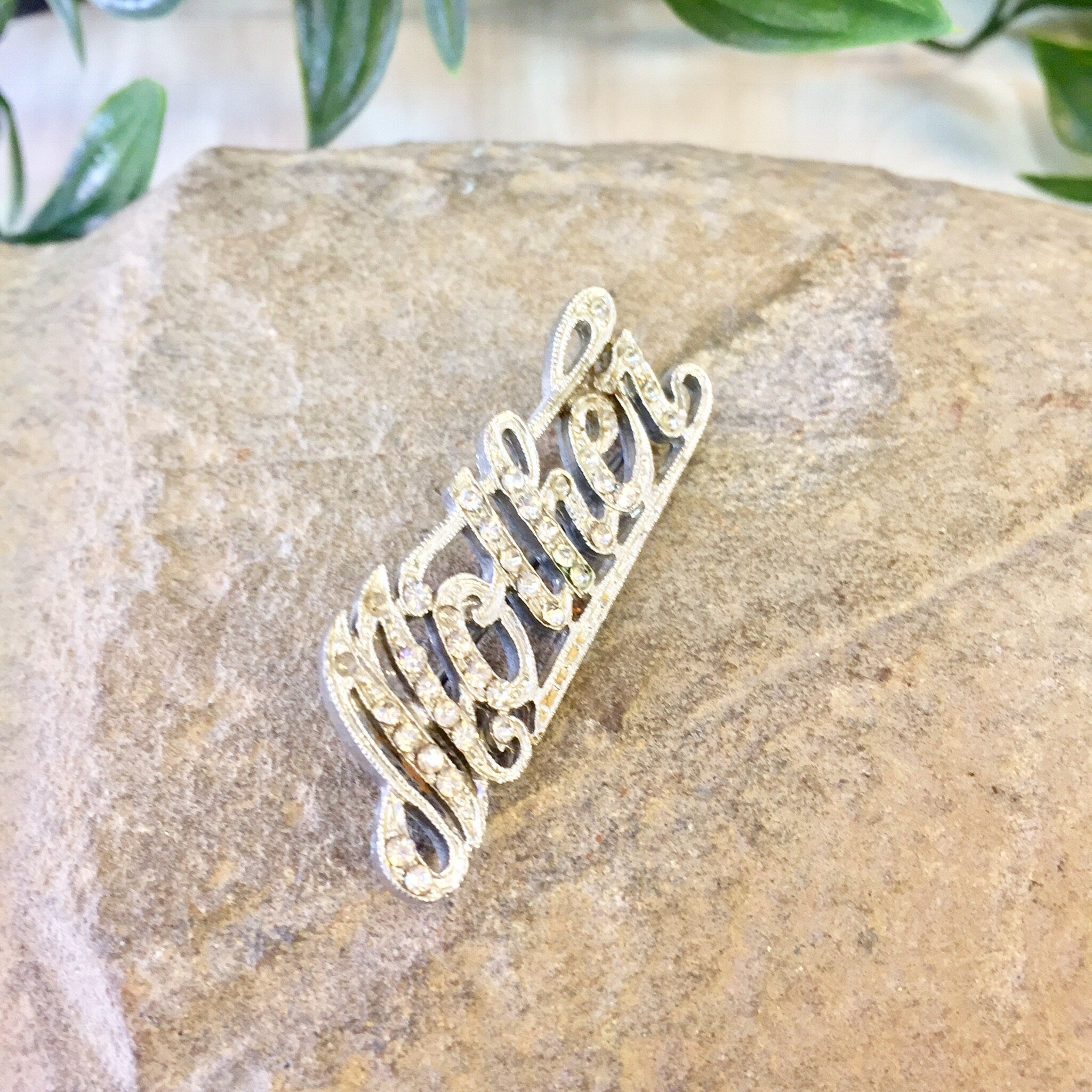 Vintage Brooch, Vintage Jewelry, Mother Brooch, Silver Tone Brooch, Pin, Mother, Rhinestones, Gift for Mom, Mother's Day, Vintage Pin, Mom