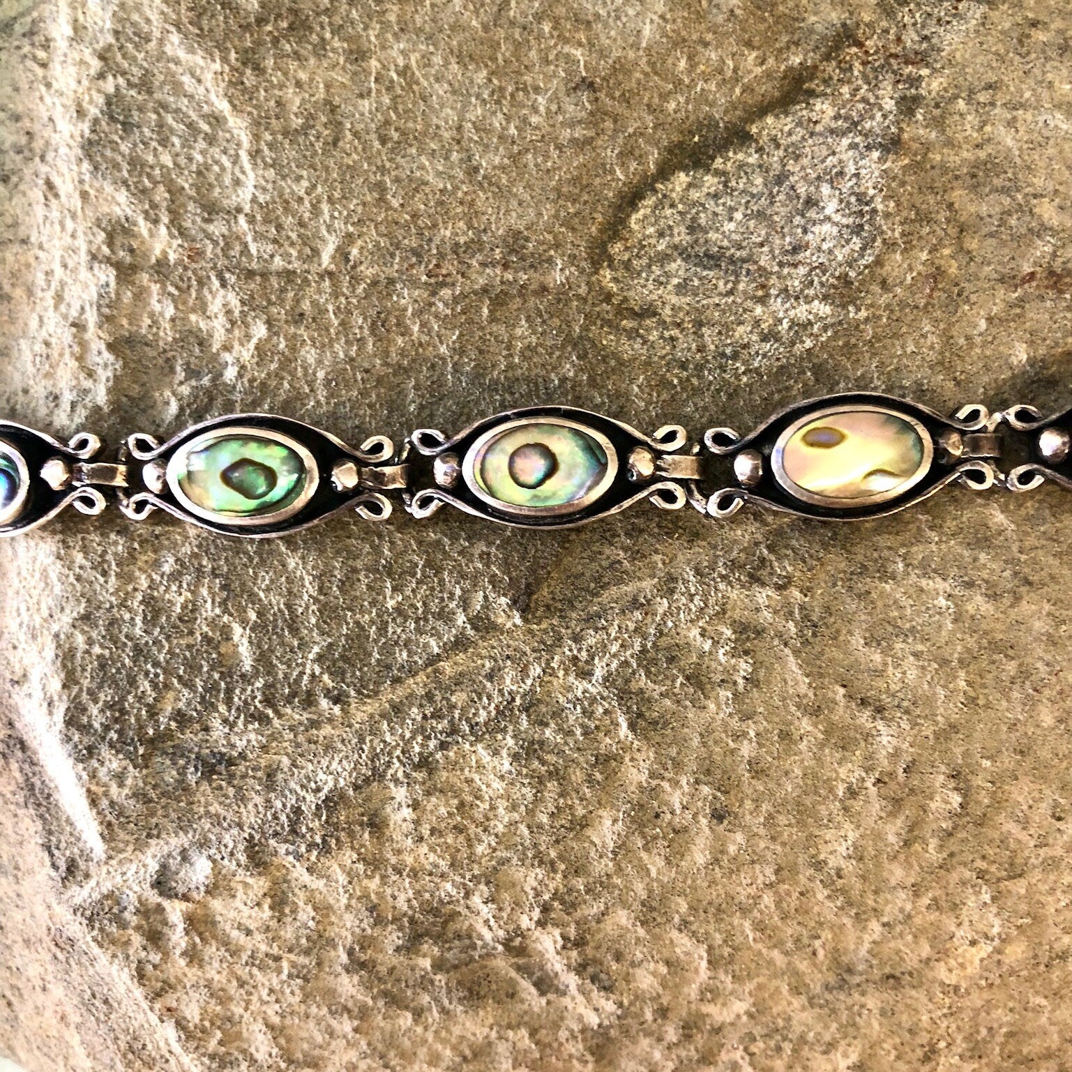 Vintage Silver Bracelet, Abalone Bracelet, Sterling Silver, Vintage Jewelry, Vintage Bracelet, Abalone Jewelry, Link Bracelet, Shell Jewelry