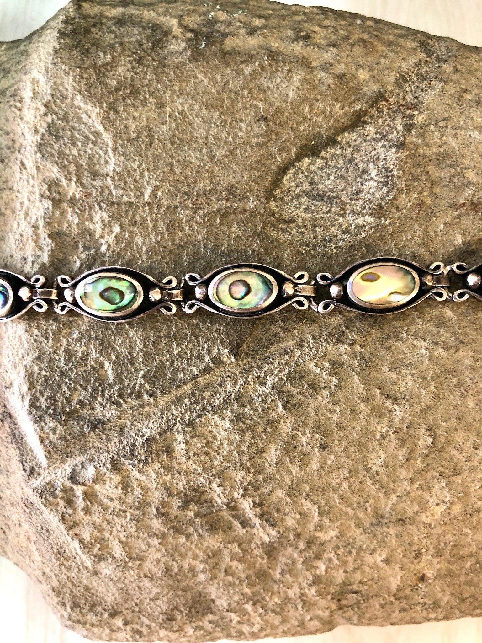 Vintage Silver Bracelet, Abalone Bracelet, Sterling Silver, Vintage Jewelry, Vintage Bracelet, Abalone Jewelry, Link Bracelet, Shell Jewelry