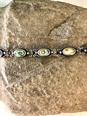 Vintage Silver Bracelet, Abalone Bracelet, Sterling Silver, Vintage Jewelry, Vintage Bracelet, Abalone Jewelry, Link Bracelet, Shell Jewelry