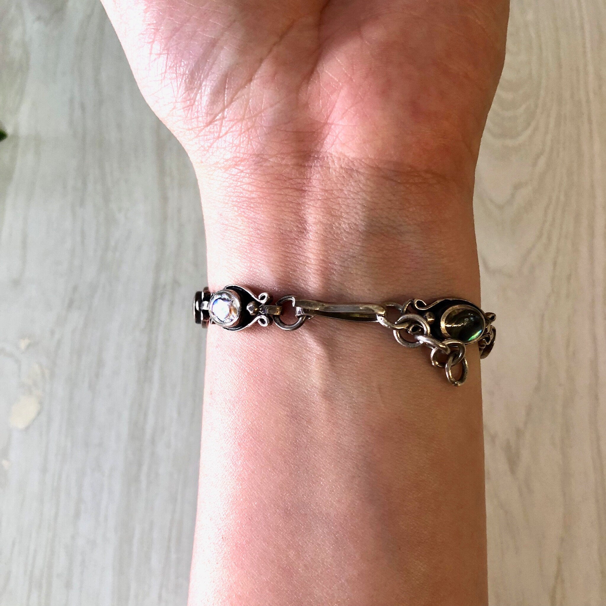 Vintage Silver Bracelet, Abalone Bracelet, Sterling Silver, Vintage Jewelry, Vintage Bracelet, Abalone Jewelry, Link Bracelet, Shell Jewelry