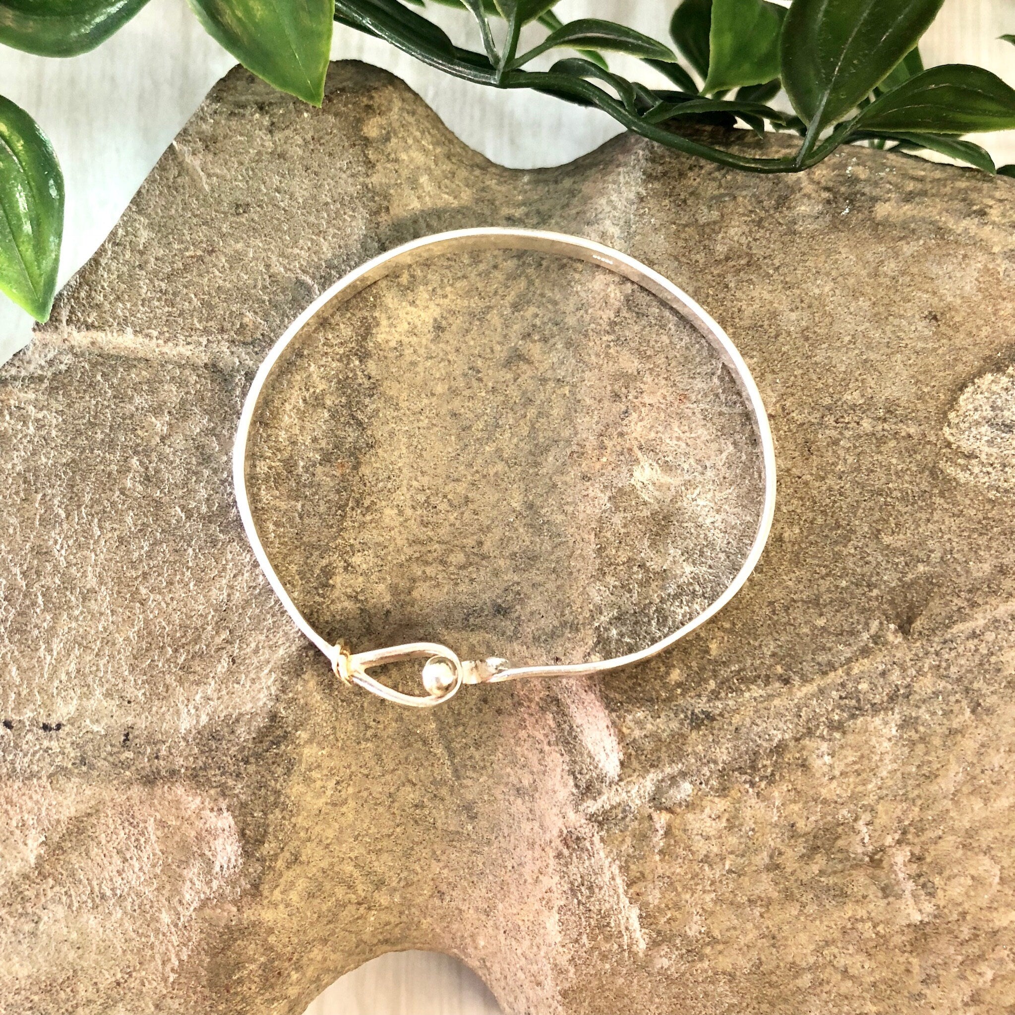 Vintage Silver Bracelet, Bangle Bracelet, Sterling Silver, Vintage Jewelry, Simple Bracelet, Hook Bracelet, Gift for Mom, Mothers Day Gift