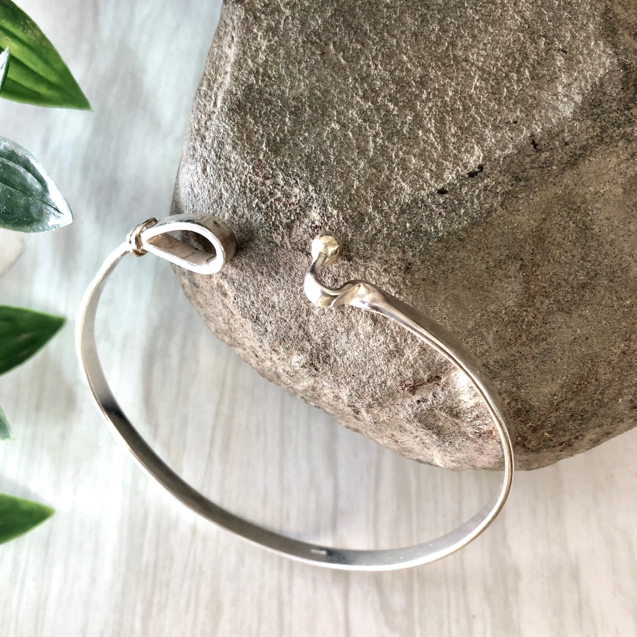 Vintage Silver Bracelet, Bangle Bracelet, Sterling Silver, Vintage Jewelry, Simple Bracelet, Hook Bracelet, Gift for Mom, Mothers Day Gift