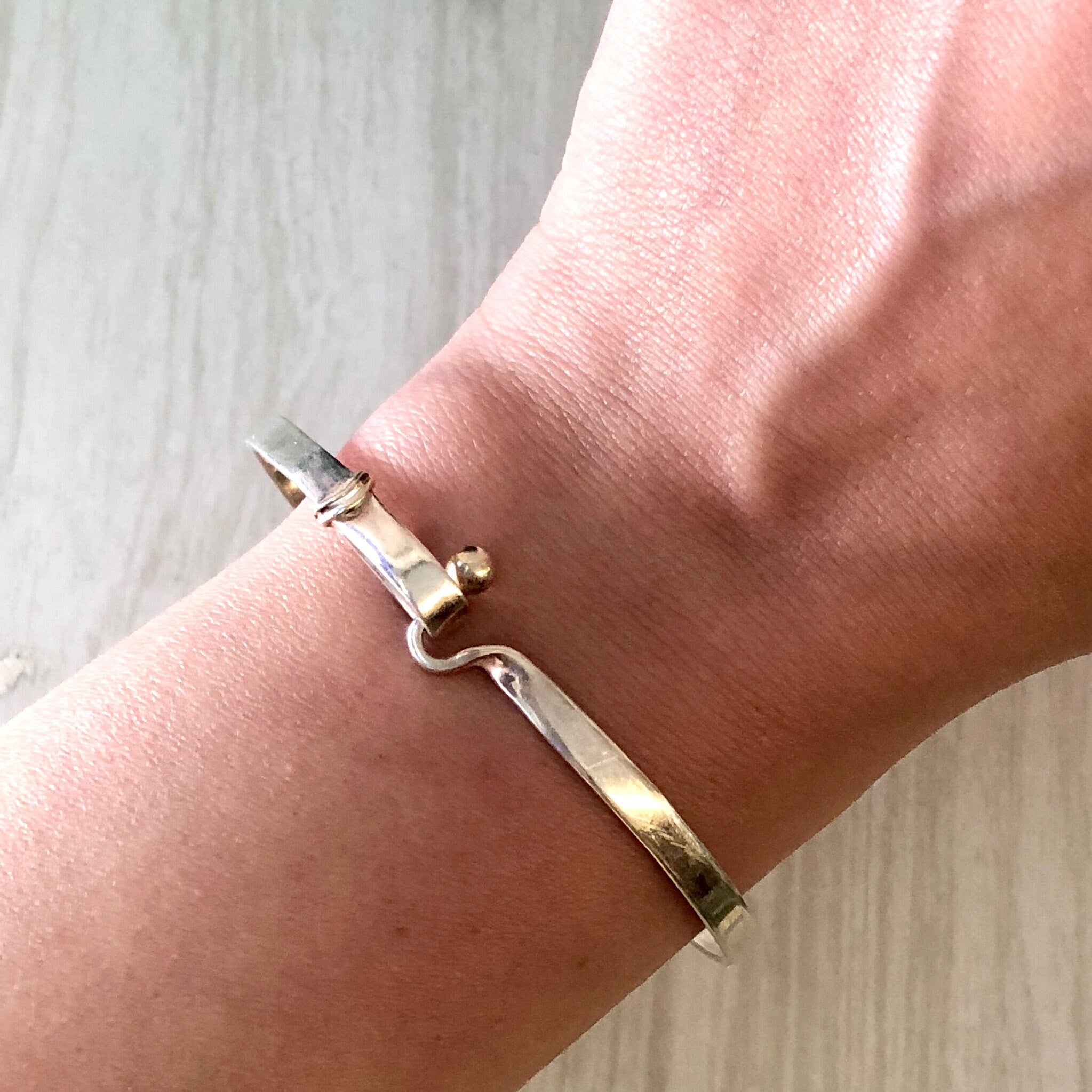 Vintage Silver Bracelet, Bangle Bracelet, Sterling Silver, Vintage Jewelry, Simple Bracelet, Hook Bracelet, Gift for Mom, Mothers Day Gift