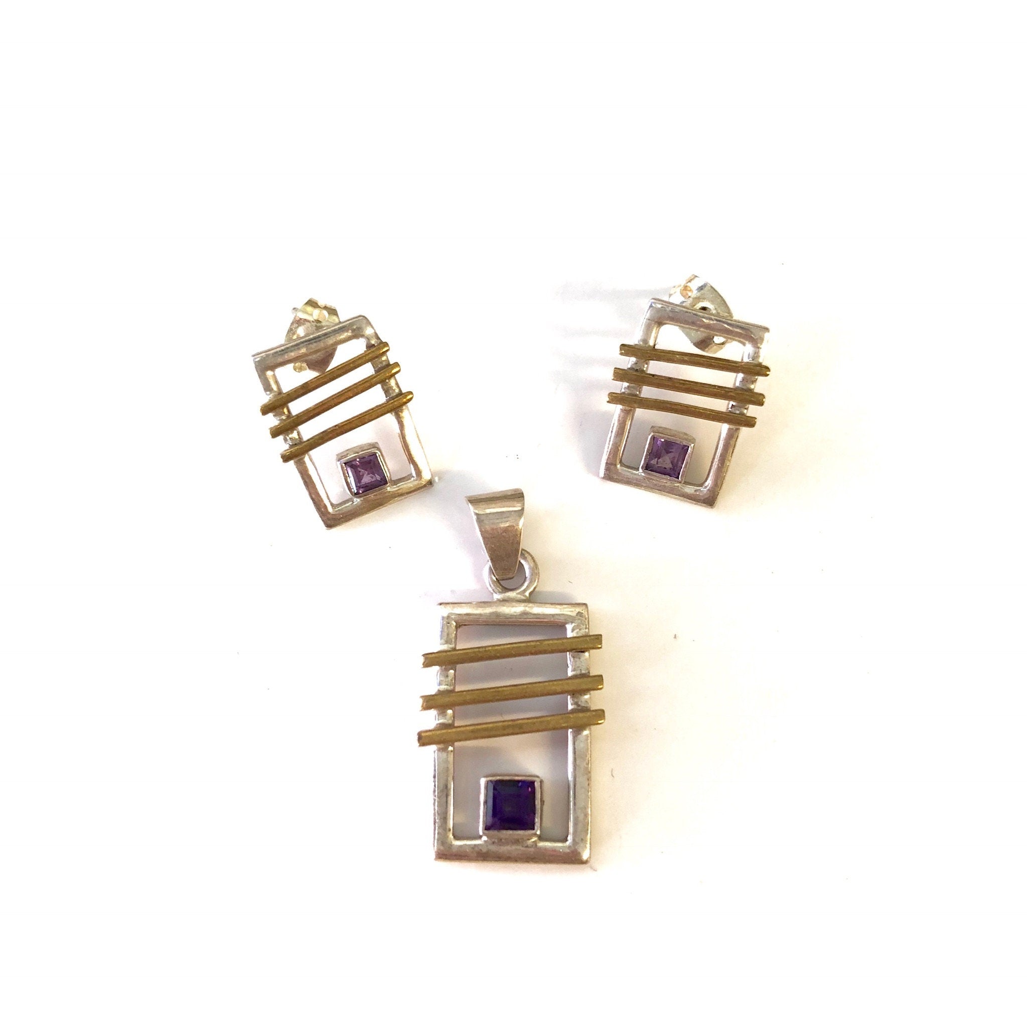 Vintage Silver Earrings, Vintage Silver Pendant, Jewelry Set, Sterling Silver, Vintage Jewelry, Amethyst Jewelry, Vintage Necklace, Purple