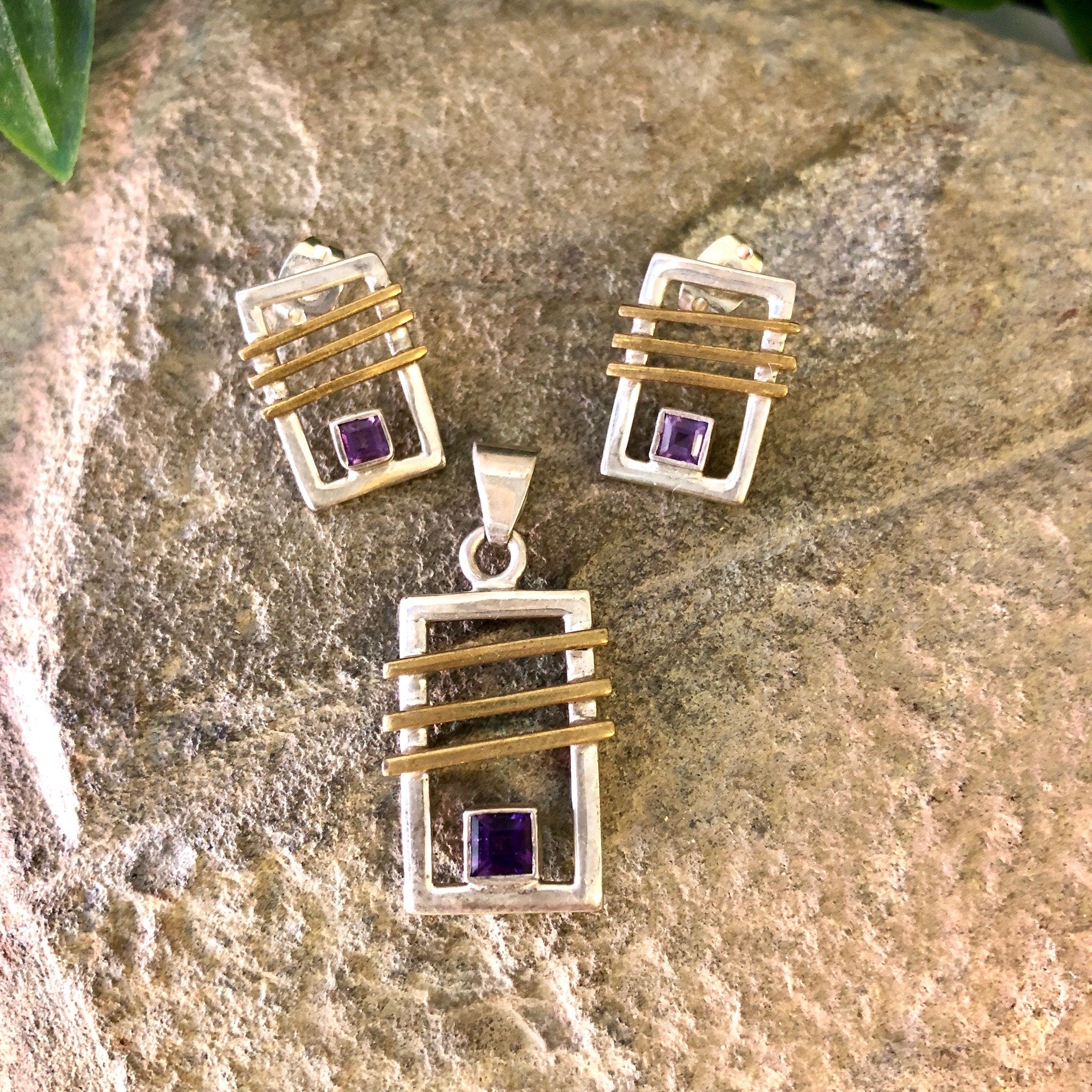 Vintage Silver Earrings, Vintage Silver Pendant, Jewelry Set, Sterling Silver, Vintage Jewelry, Amethyst Jewelry, Vintage Necklace, Purple