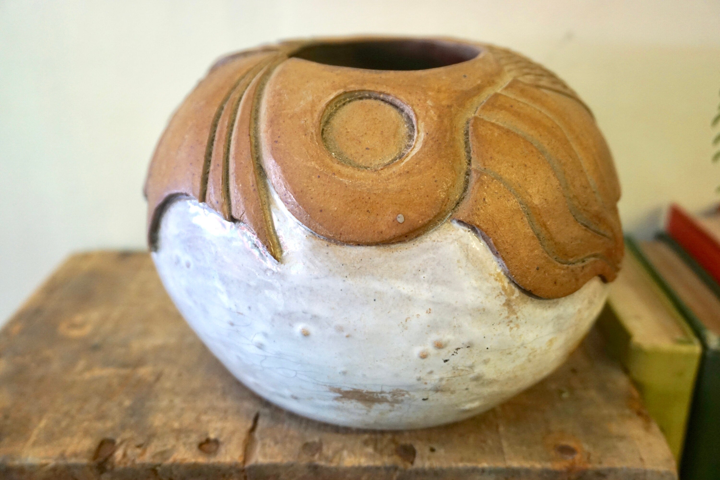 Vintage Ceramic Planter, Vintage Pottery, Glazed Ceramic, Pot, Planter, Vintage Home Decor, Rustic Decor, Patterned, Round Pot, Gift for Mom