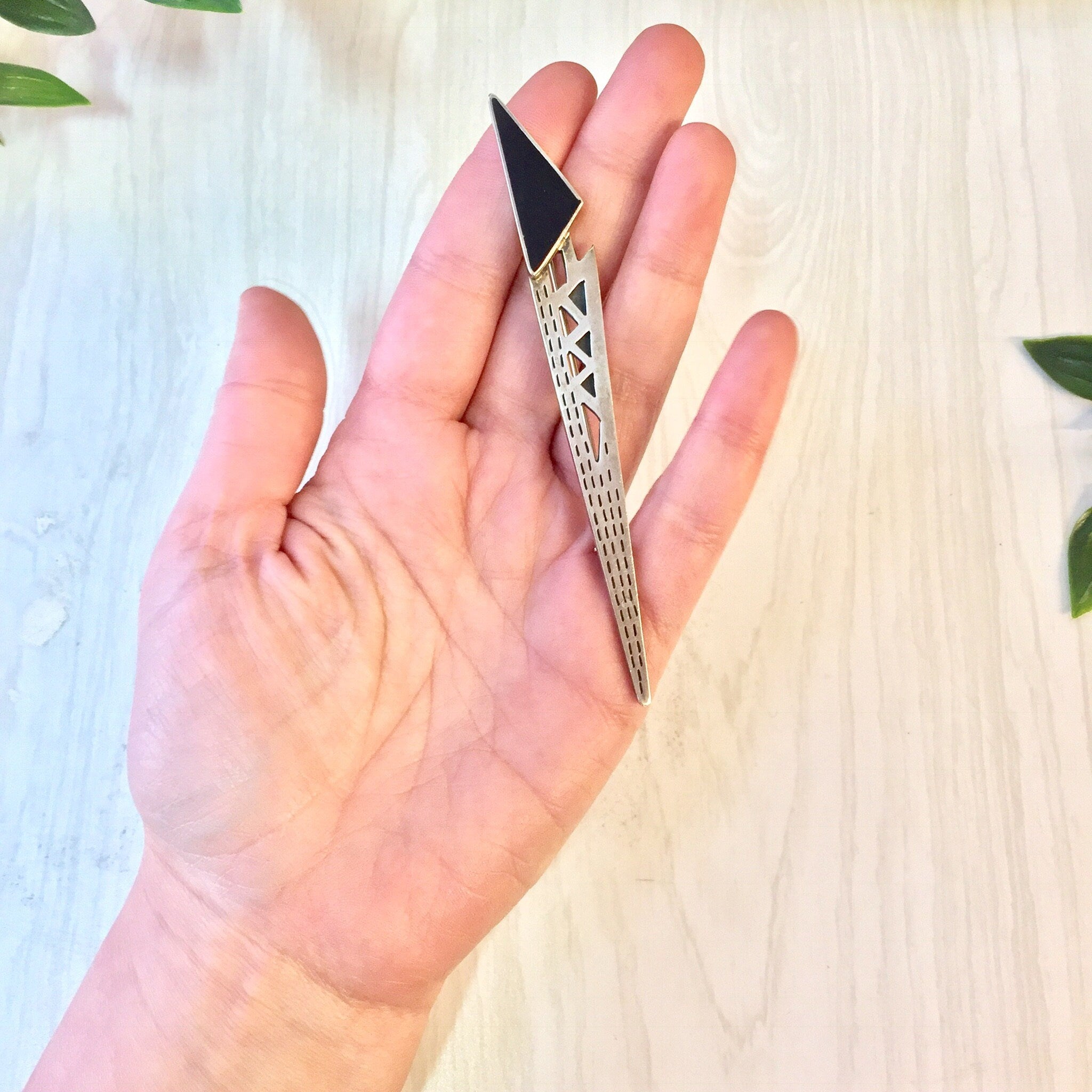 Vintage Silver Pin, Sterling Silver, Brooch, Pin, Abstract Jewelry, Vintage Jewelry, 925, Made in Mexico, Triangle, Geometric, Black Onyx